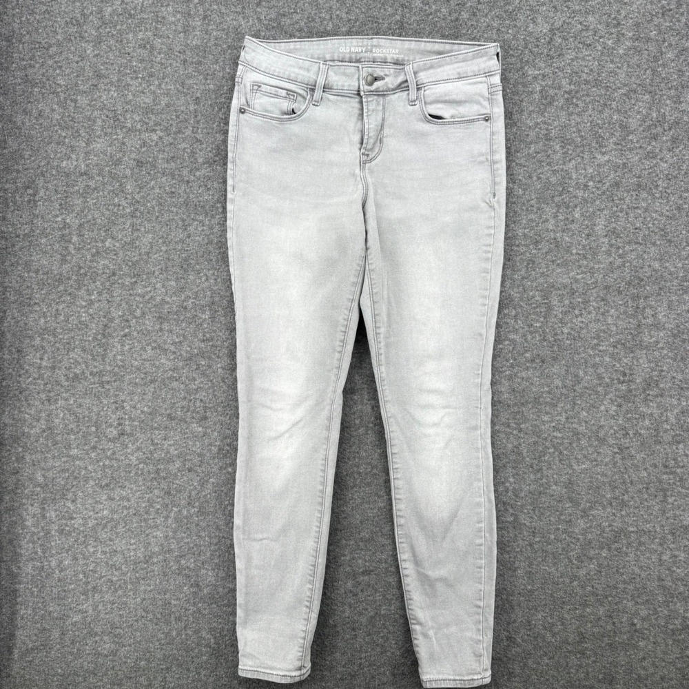 Old Navy Rockstar Mid Rise Skinny Jeans Light Gray Denim Women Size 6  Casual